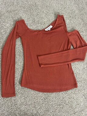 We Wore What Off the Shoulder Rust/Orange/Brown Long Sleeve Top